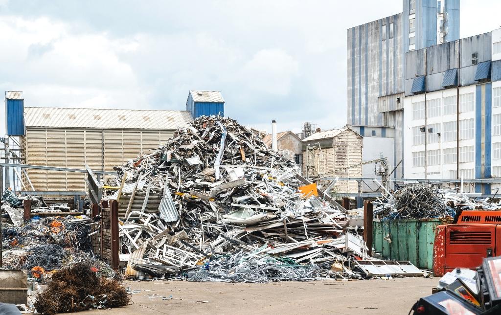 Industrial metal scrap ready for recycling and processing.
